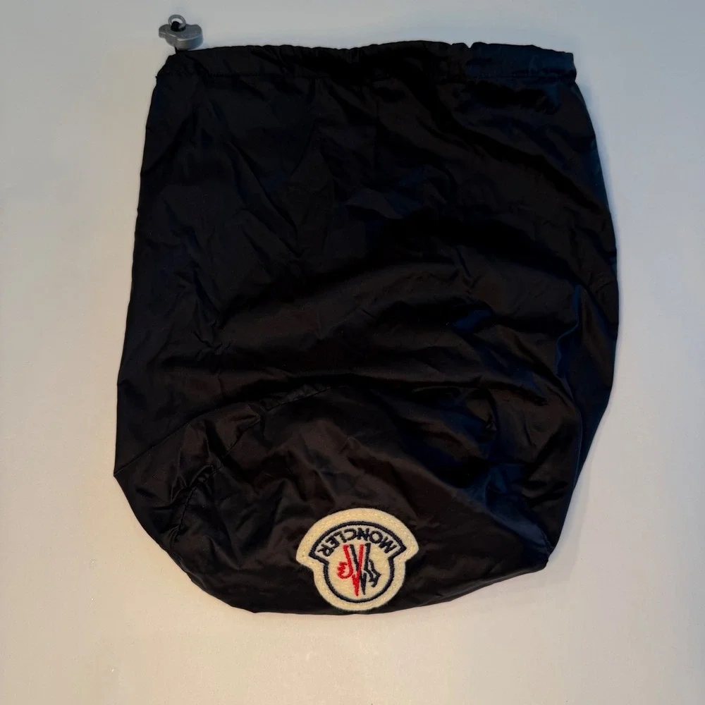 Moncler Black Nylon Drawstring Storage Pouch Bag with Logo Patch Accessory